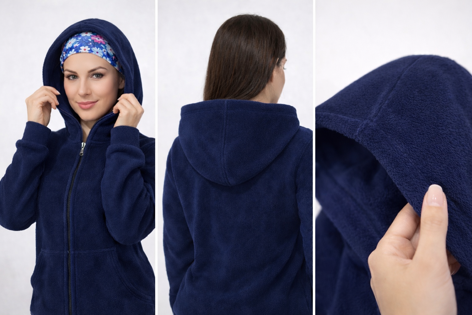 Poleron Polar Clínico Antipilling con Capucha Mujer Azul Marino